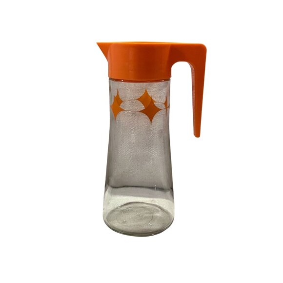 Vintage Anchor Hocking Juice Pitcher 1 Qt MCM Atomic Starburst Orange Lid Used - Picture 1 of 14